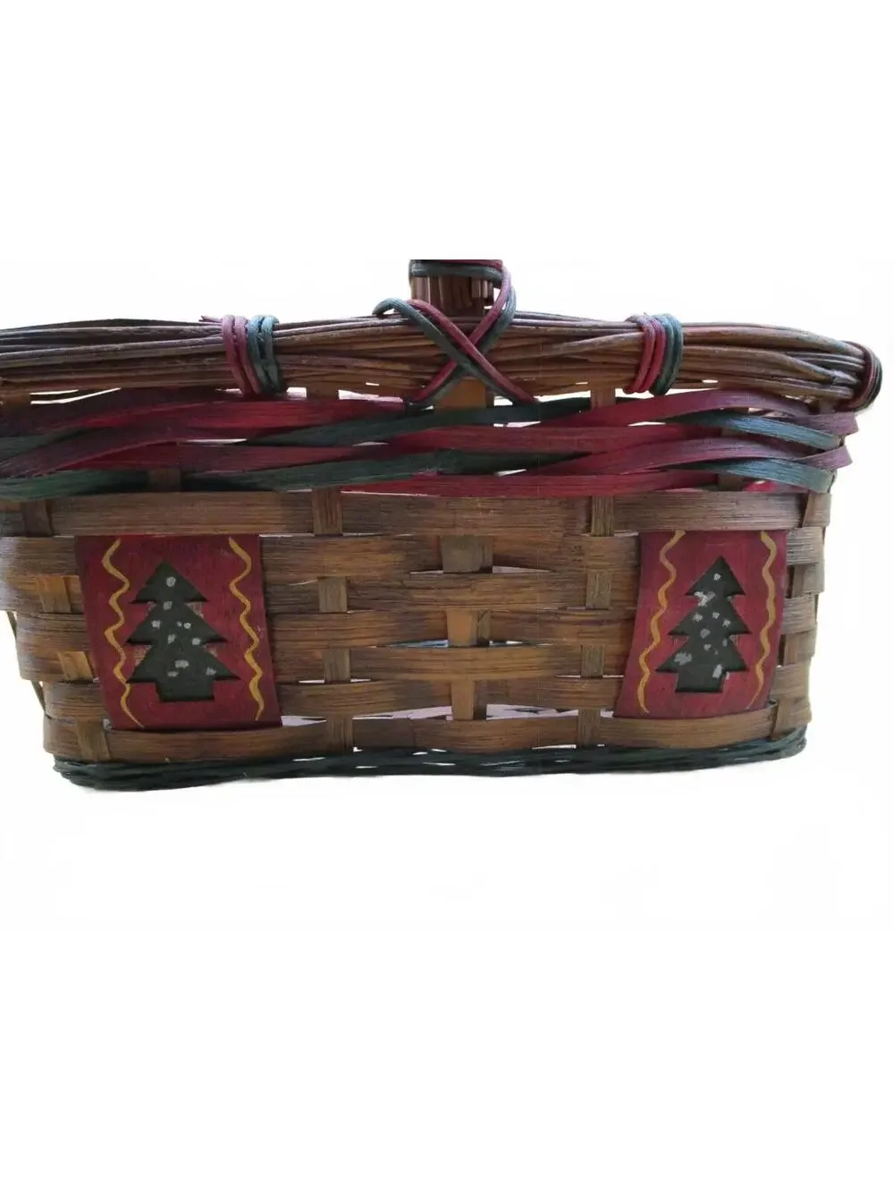 Wholesale Lot 3pc Christmas Holiday Basket Set Snowman Tree Woven Wooden Slatt
